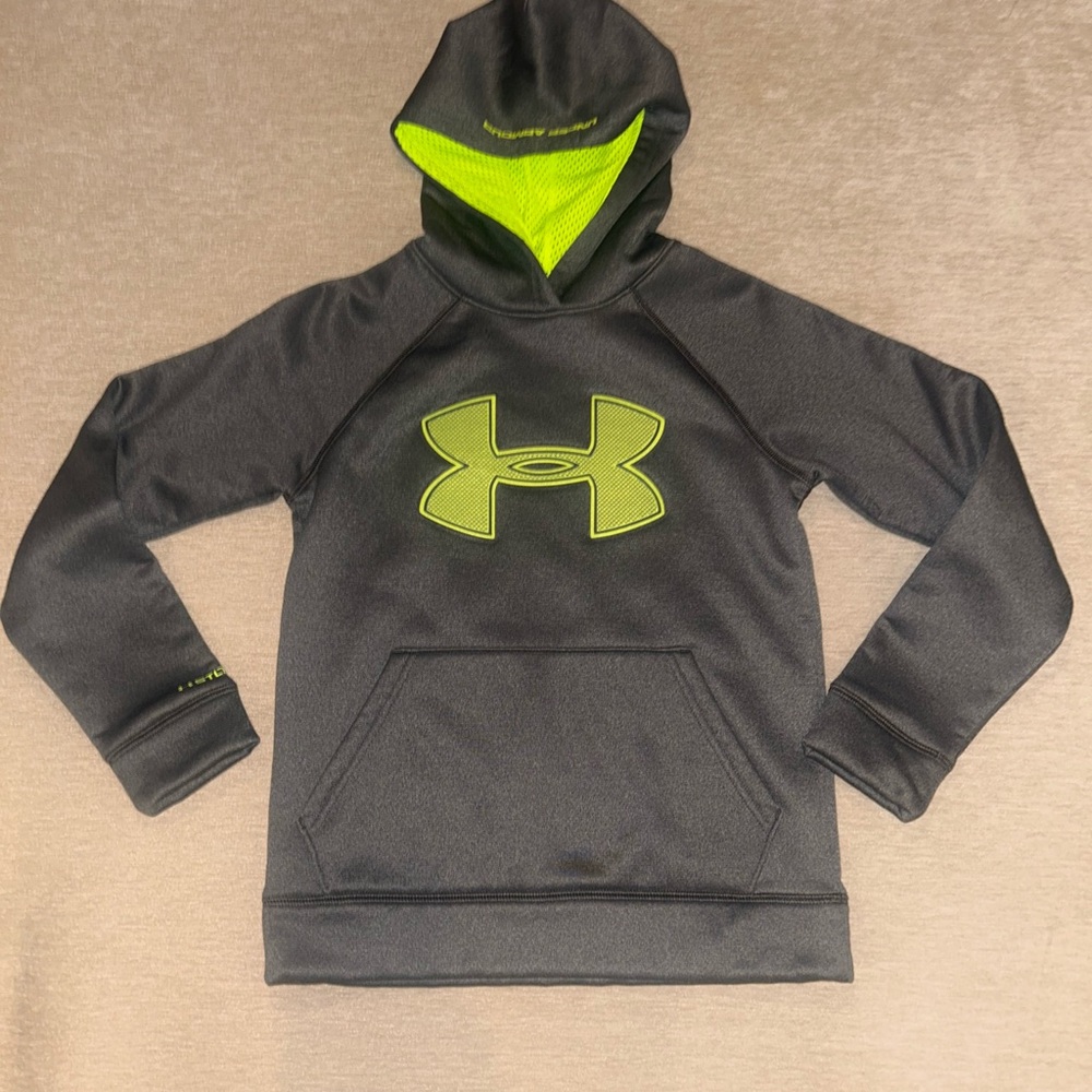 Under Armour Kids Black and Neon Green Hoodie Size Small